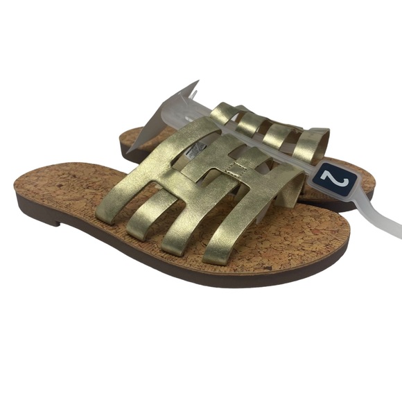 OshKosh B'gosh Girls Gold Open Toe Slide on Flat Sandals - Size 2 - Picture 1 of 7